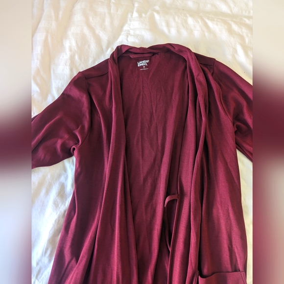 Lands' End Women's Cotton Long Sleeve Midcalf Robe XS in Maroon - Picture 3 of 4
